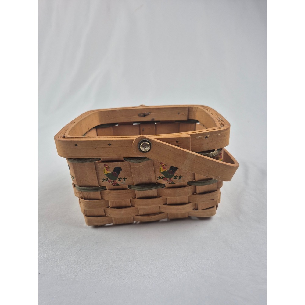 Vintage Woven Wood Chicken Rooster Egg Gathering Basket Farmhouse Decor Rustic